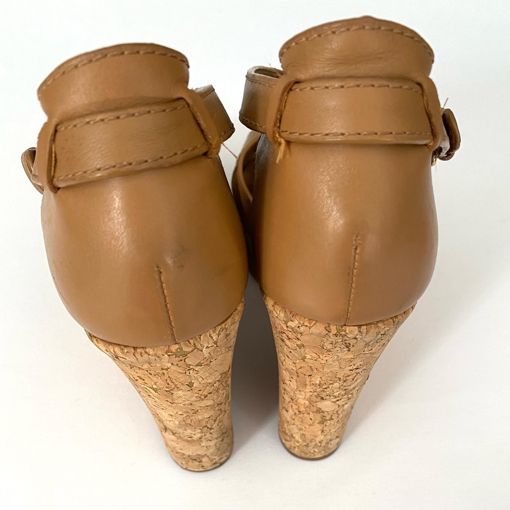 Tory Burch Shoes Wendelle Leather Cork Wedges Sandals Brown size 8.5 - Picture 6 of 16